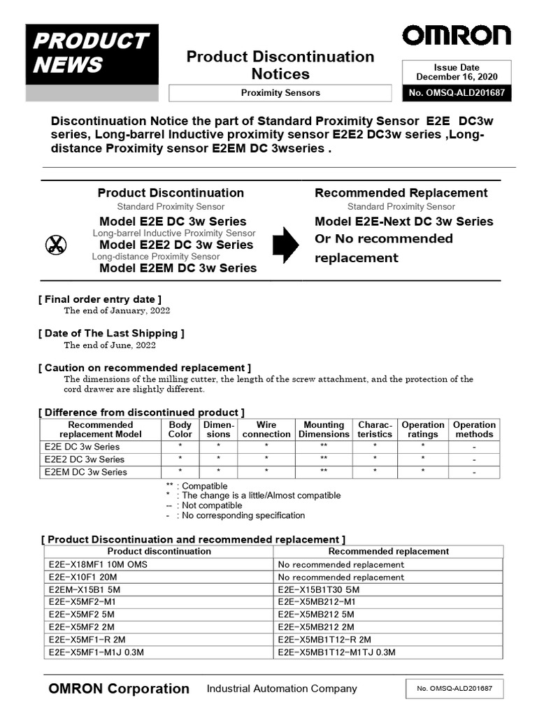 OMRON Proximity Sensors Discontinuation Notice | PDF | Bipolar Junction ...