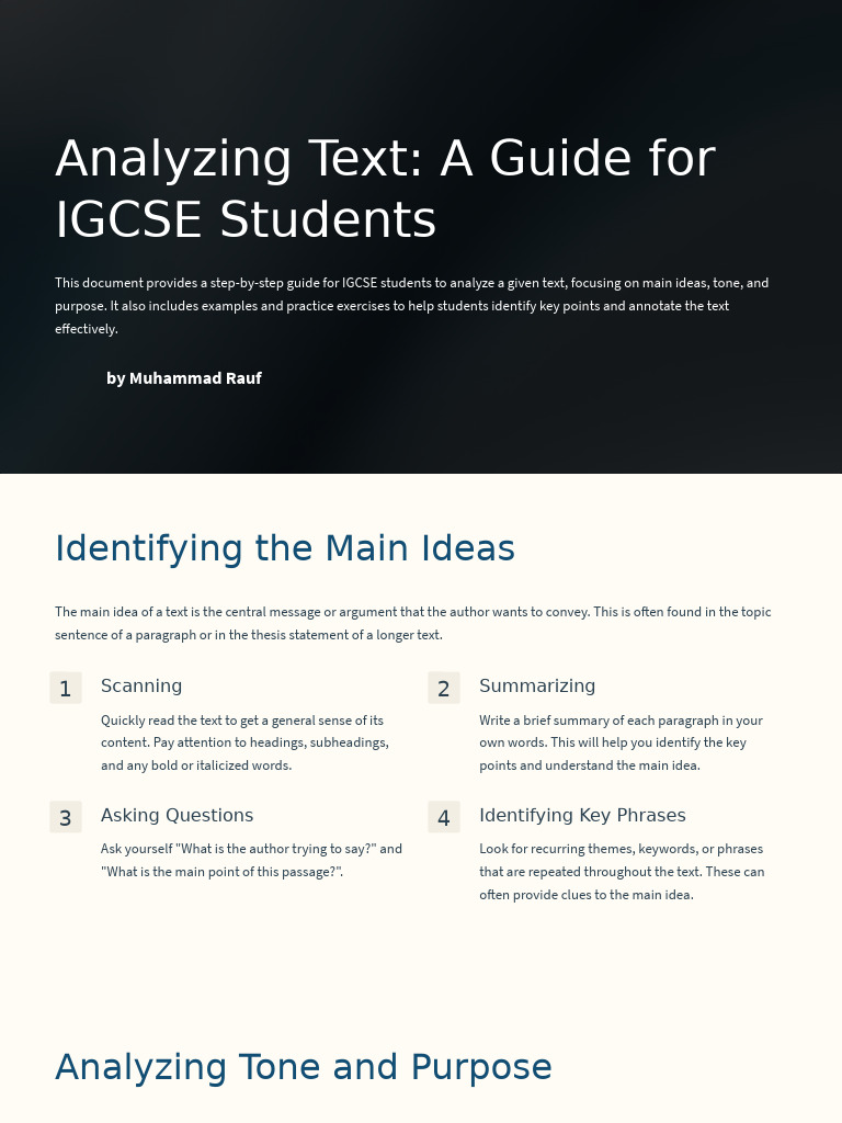 Analyzing Text A Guide For IGCSE Students | PDF