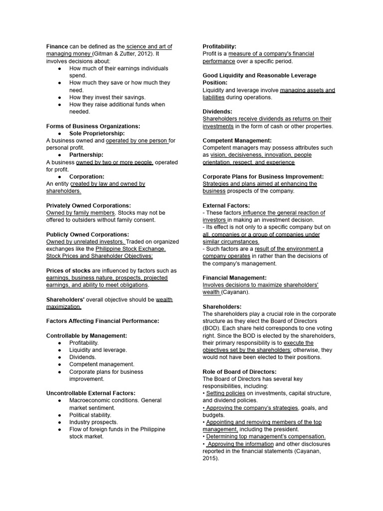 Reviewer in Business Finance | PDF | Budget | Finance & Money Management