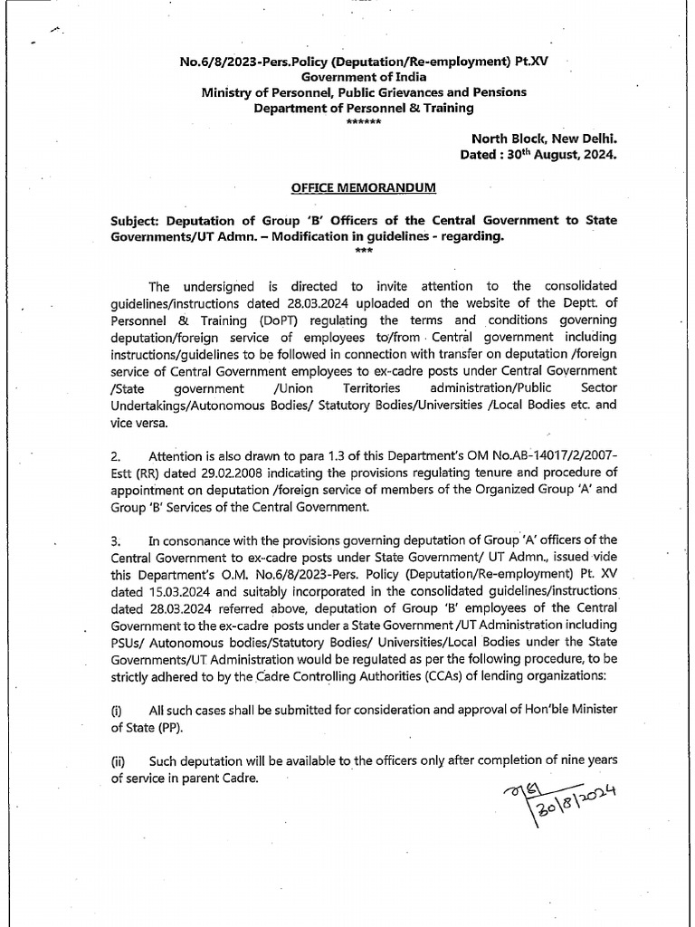 Deputation Guidelines For Group B OfficersyohgK | PDF