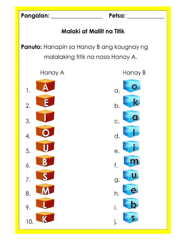 Worksheet Maliit at Malaking Letra | PDF