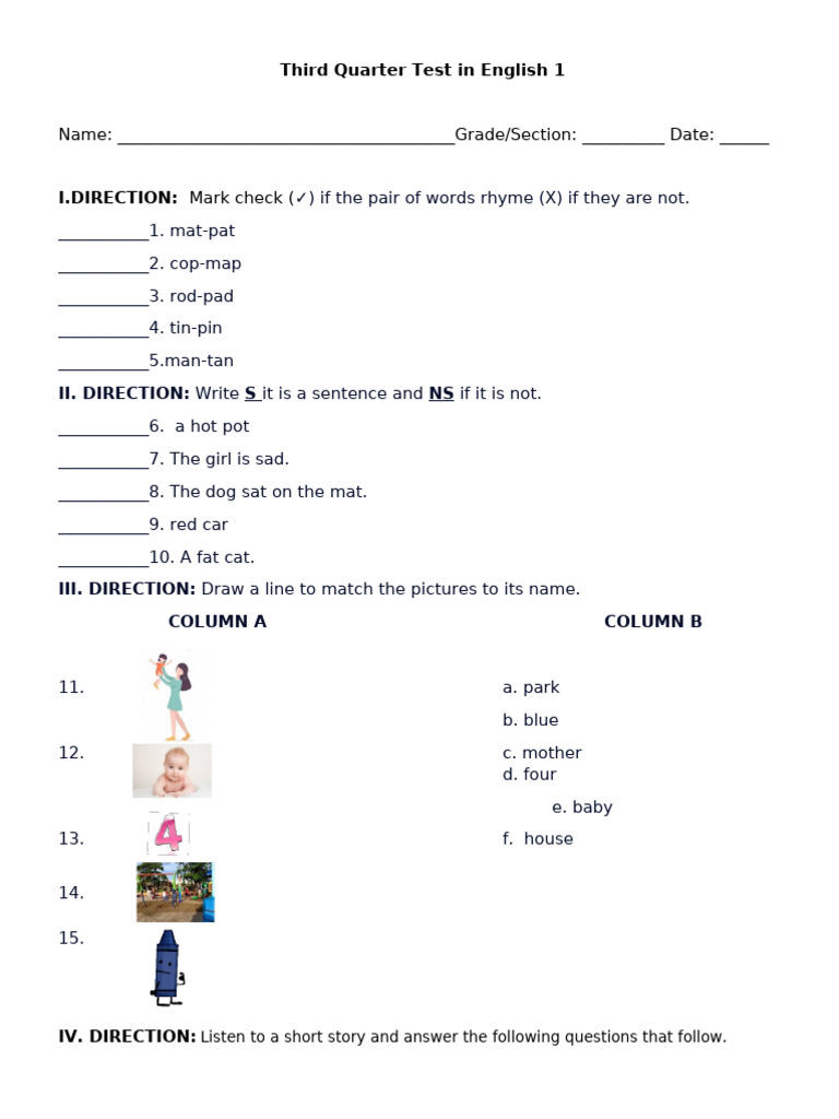 Third-Quarter-Test-in-English-1 | PDF