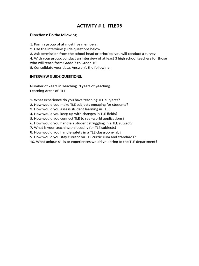 Interview Guide Questions Activity No. 1 | PDF