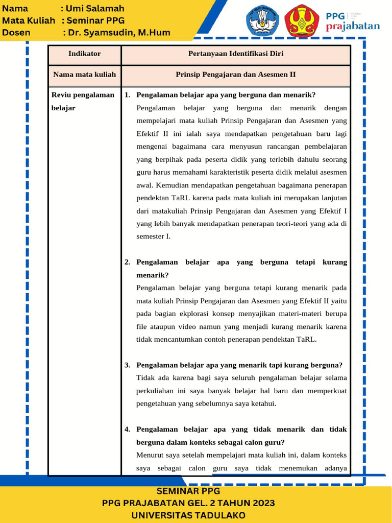 Refleksi Pembelajaran PPA II dan TaRL | PDF