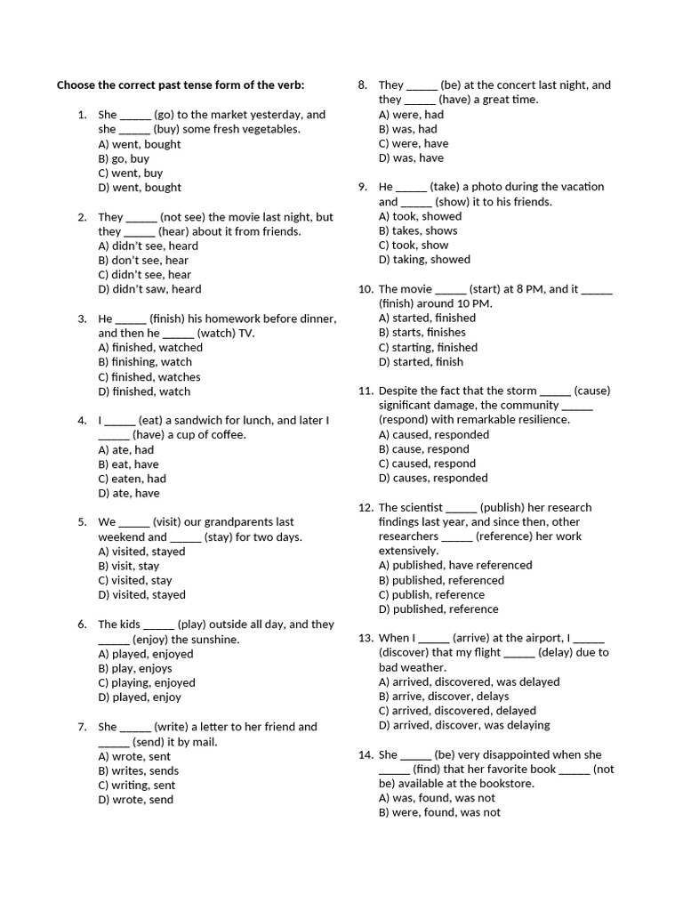 Pre Test 2 Past Tense | PDF