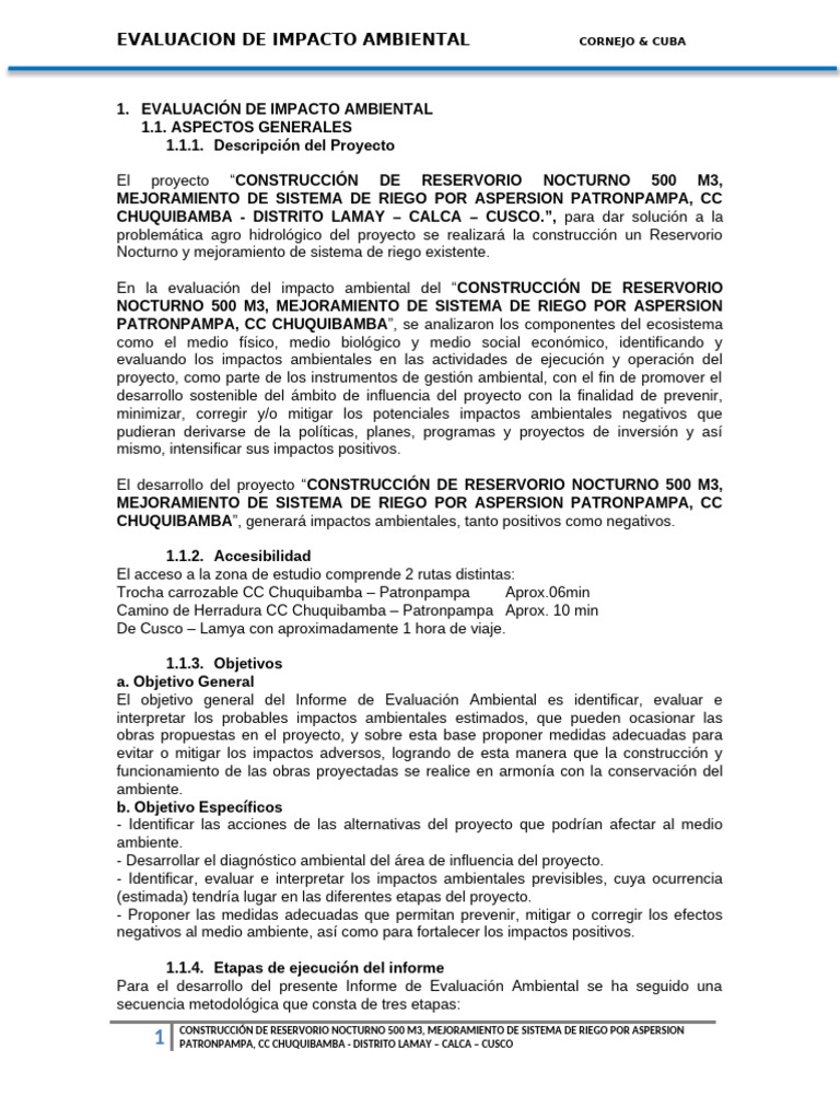 Evaluación Ambiental Reservorio Cusco | PDF | Evaluación de impacto ...
