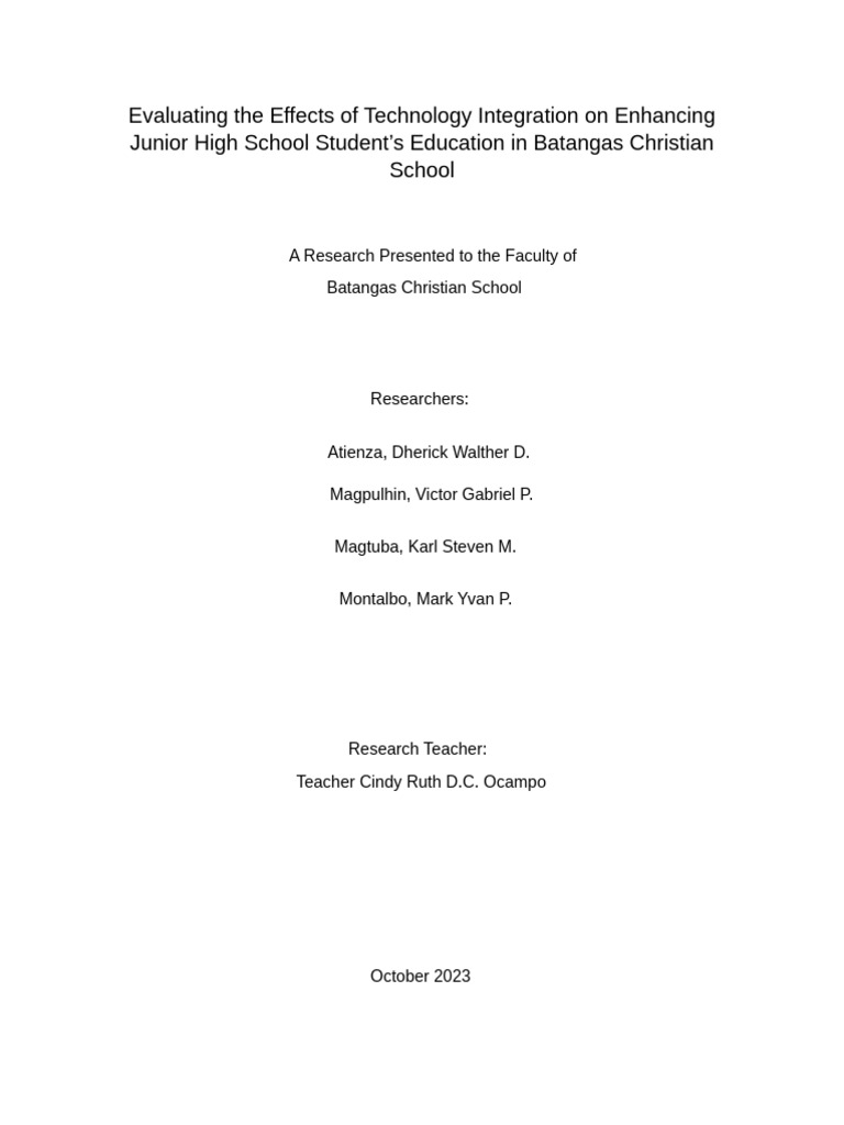 Evaluating The Effects of Technology Integration On Enhancing Junior ...