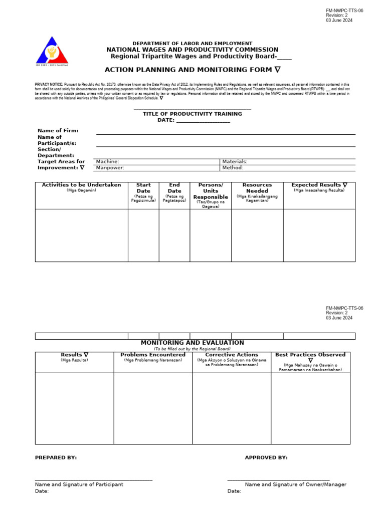 Action Planning and Monitoring Form | PDF
