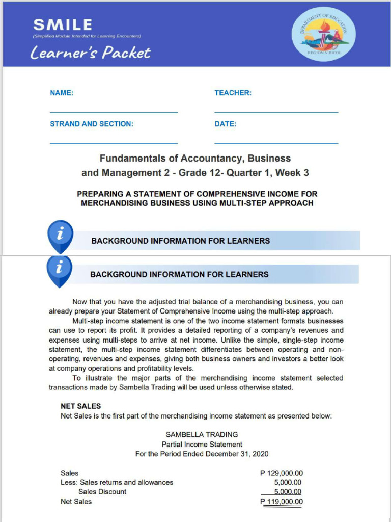 Preparing A Statement of Comprehensive Income For Merchandising ...
