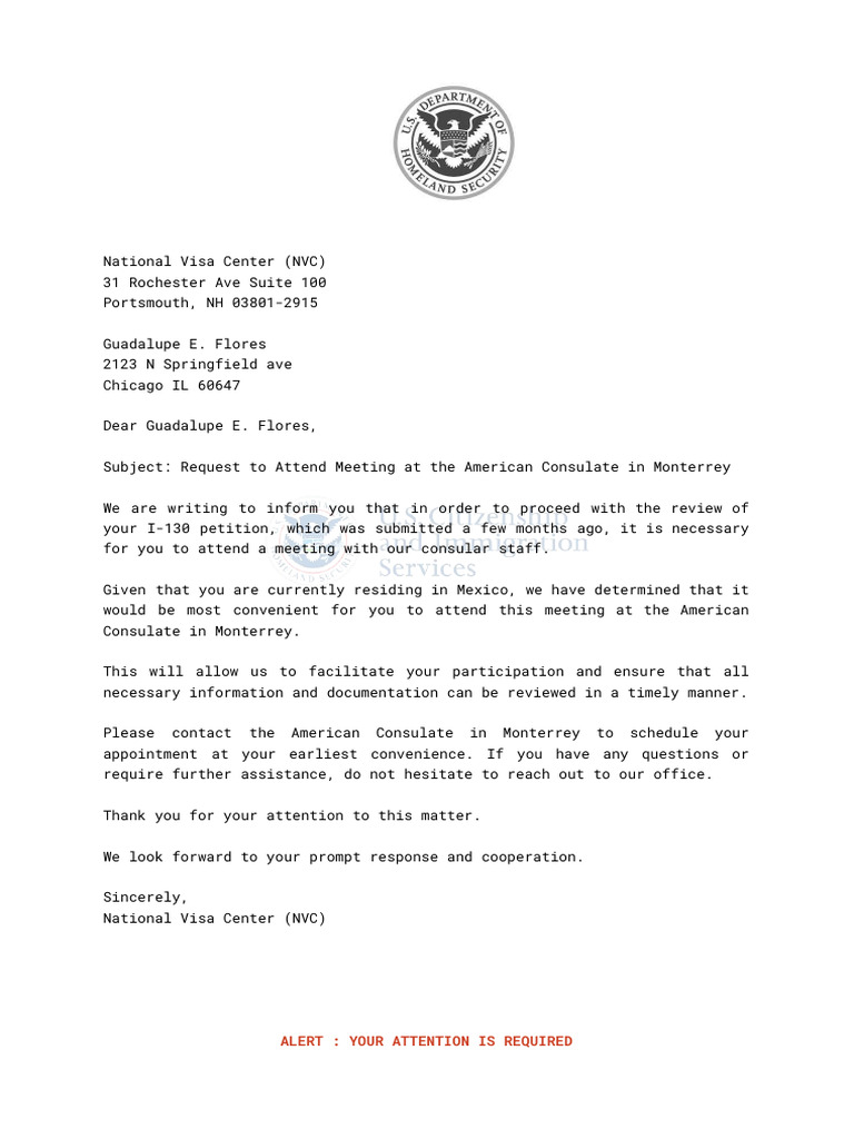 NVC Meeting Request for I-130 Petition | PDF | Social Science