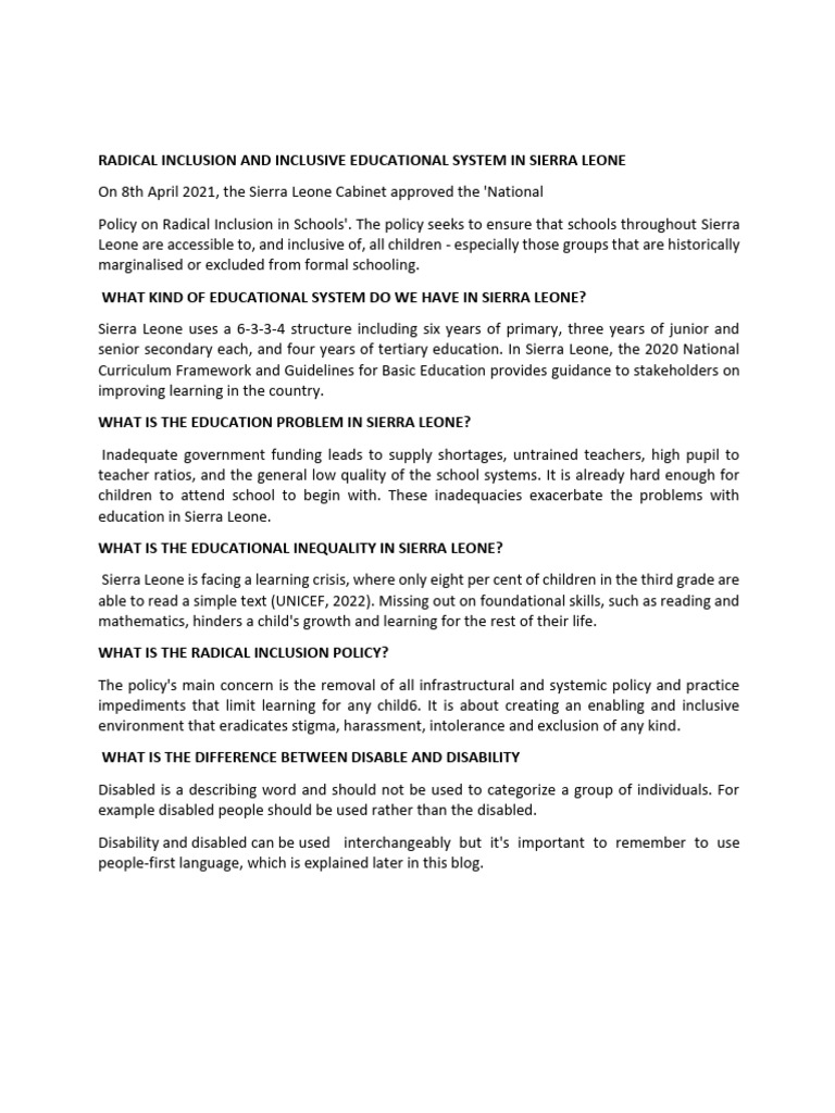 Radical Inclusion in Sierra Leone Education | PDF | Learning Disability ...