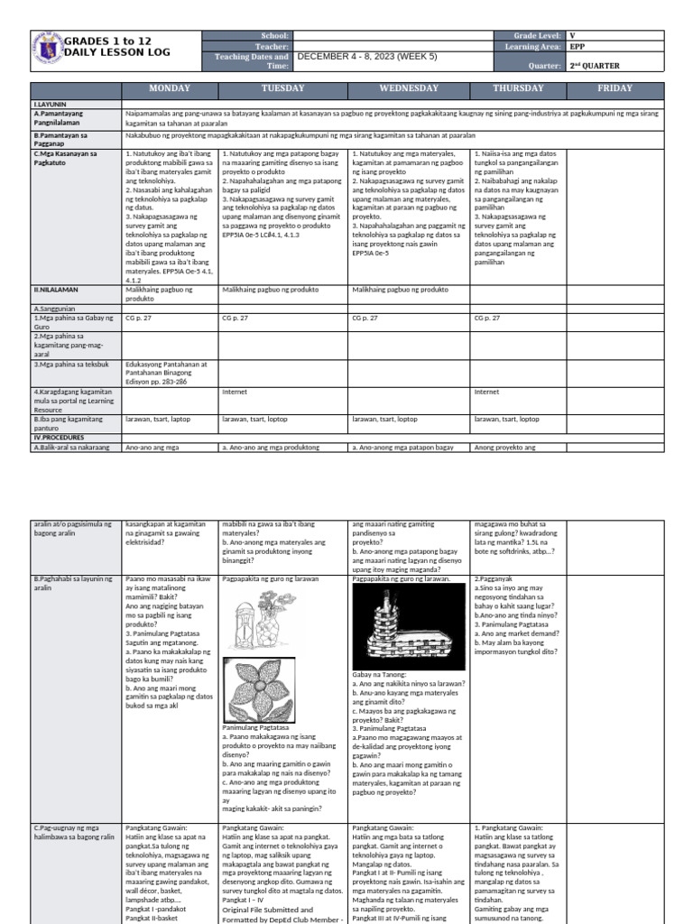 DLL - Epp 5 - Q2 - W5 | PDF