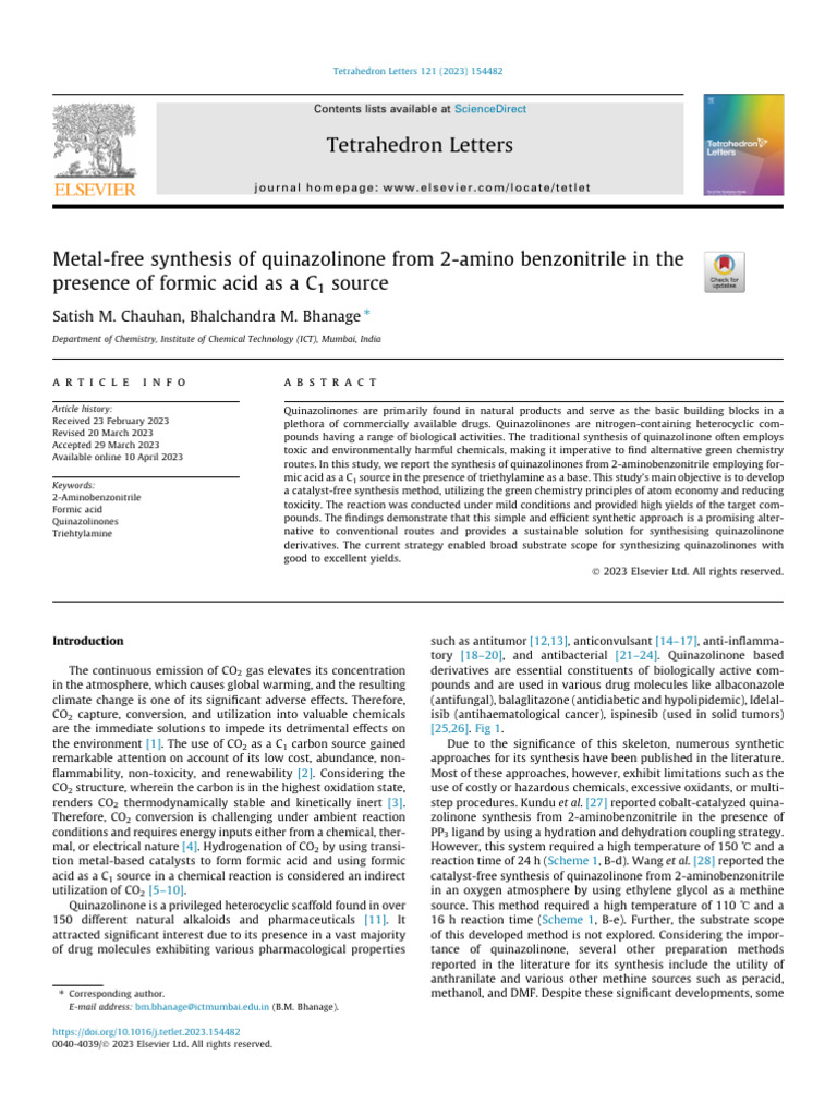 Metal-Free Synthesis of Quinazolinone | PDF