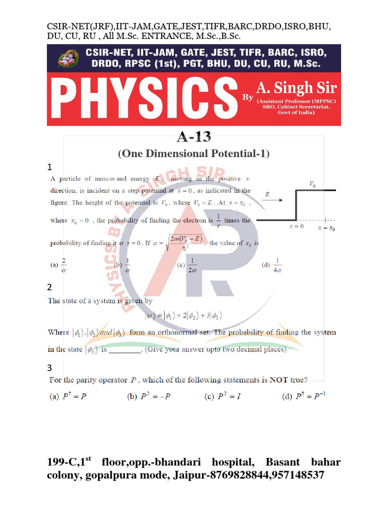 A-13 (One Dimensional Potential-1) | PDF
