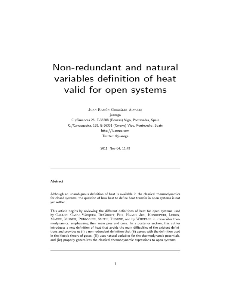 Non Redundant and Natural Variables Definition of Heat Valid For Open