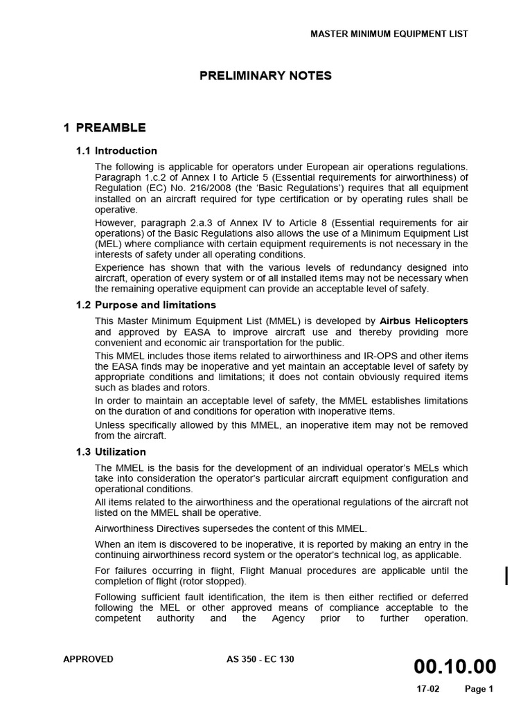 Preliminary Notes: Master Minimum Equipment List | PDF | Instrument ...