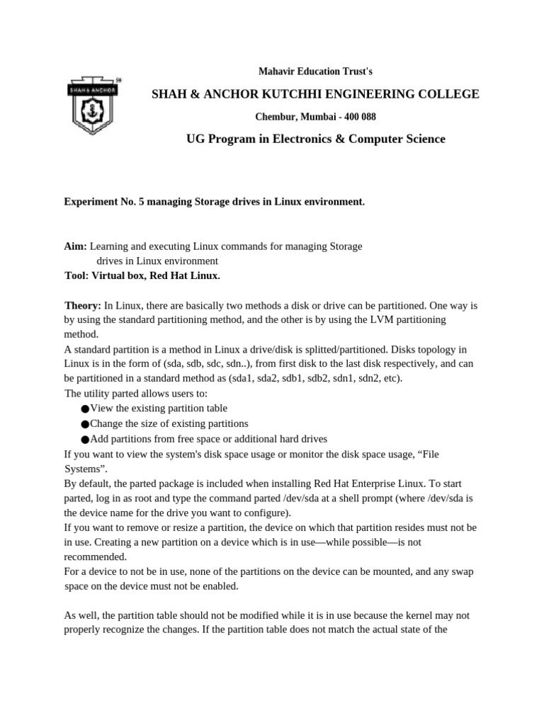 Exp 5 - Managing Storage Drives in Linux Environment | PDF | Computing ...