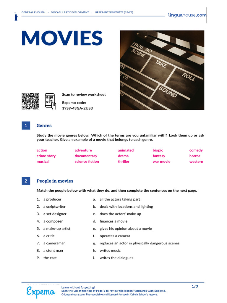 Upper-Intermediate Movie Vocabulary Guide | PDF | Language Arts ...
