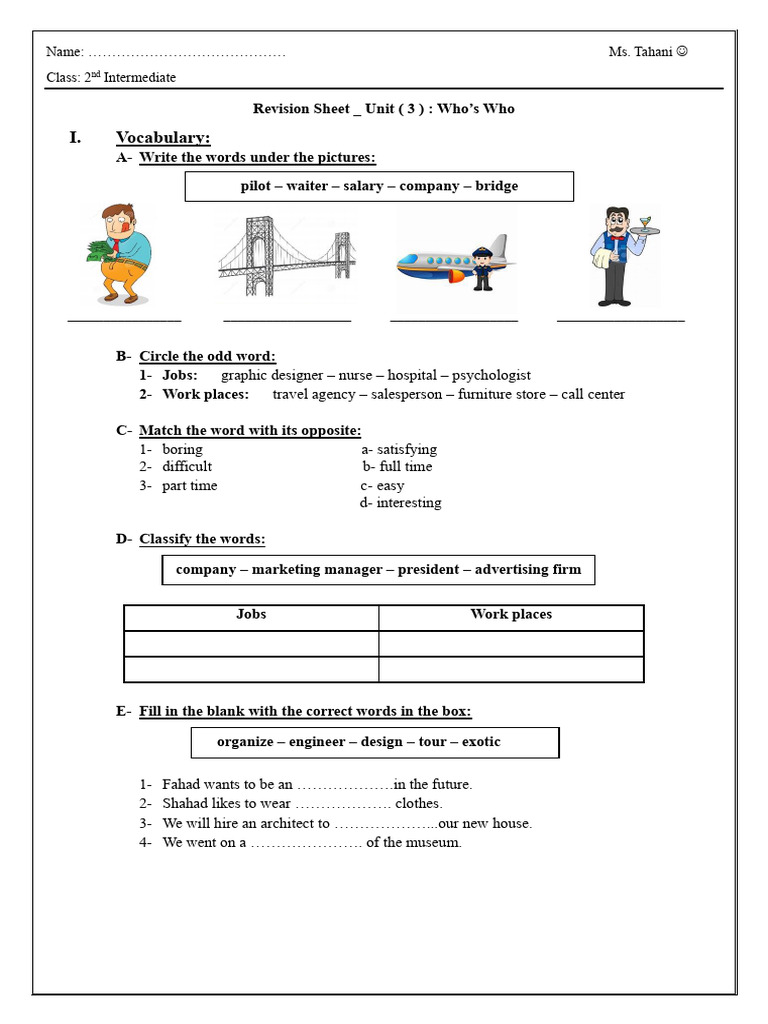Revision Sheet 2nd Intermediate Unit 3 | PDF