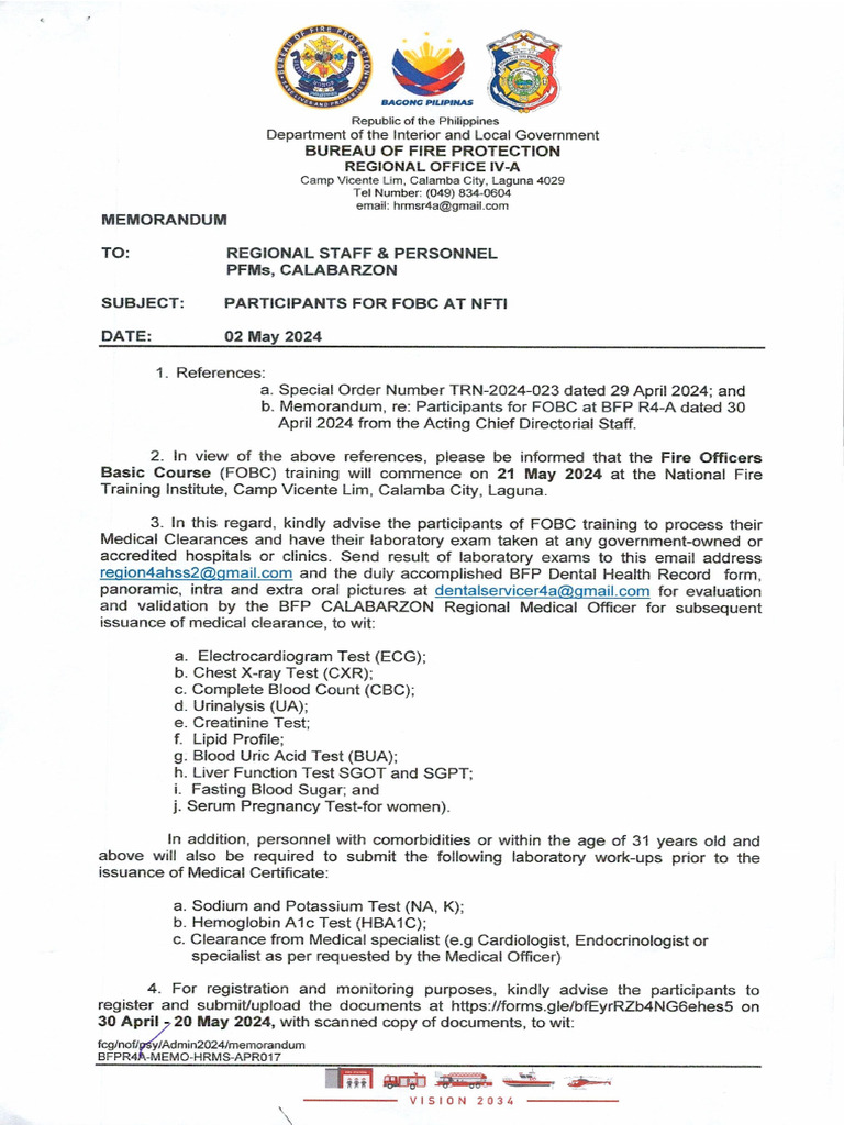 Memo Re Participants For Fobc at Nfti DTD 02 May 2024 | PDF