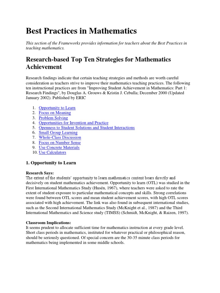 Best Practices In Mathematics