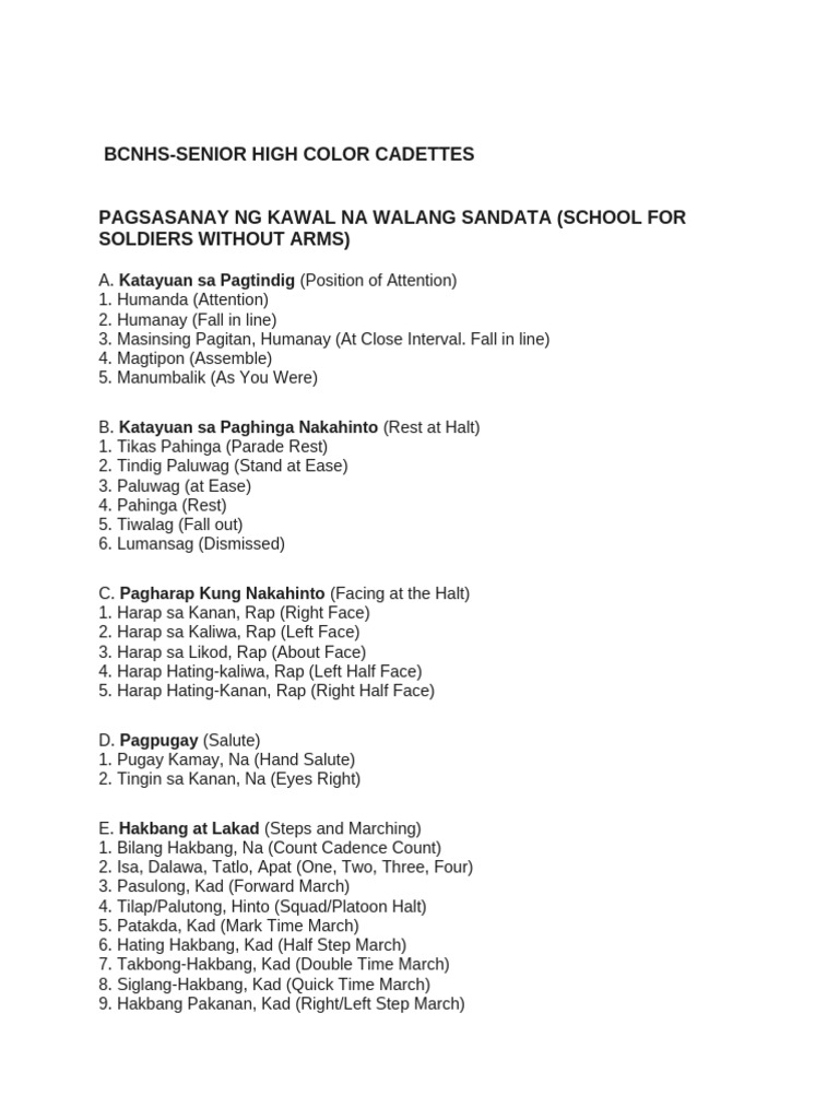 Military Drill Commands in Tagalog | PDF | Military Science | Military Life