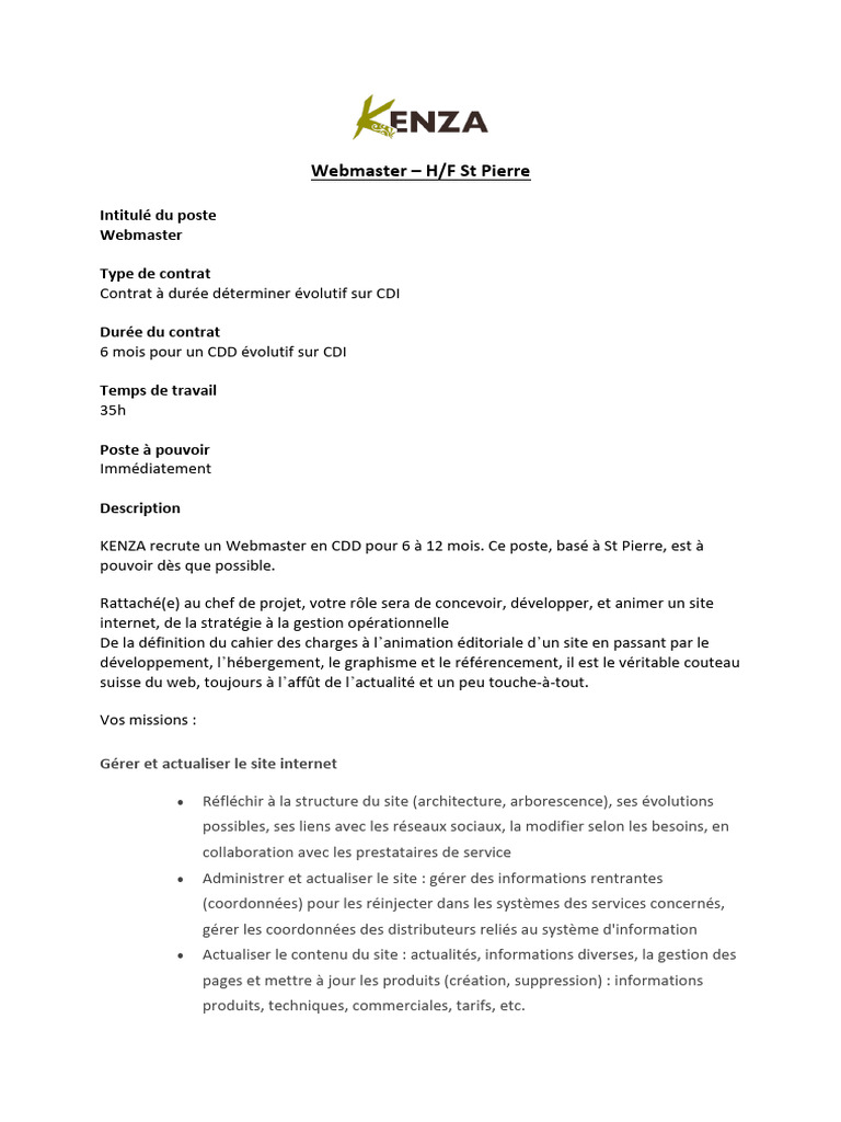 1022 Webmaster Fiche de Poste - Copie | PDF