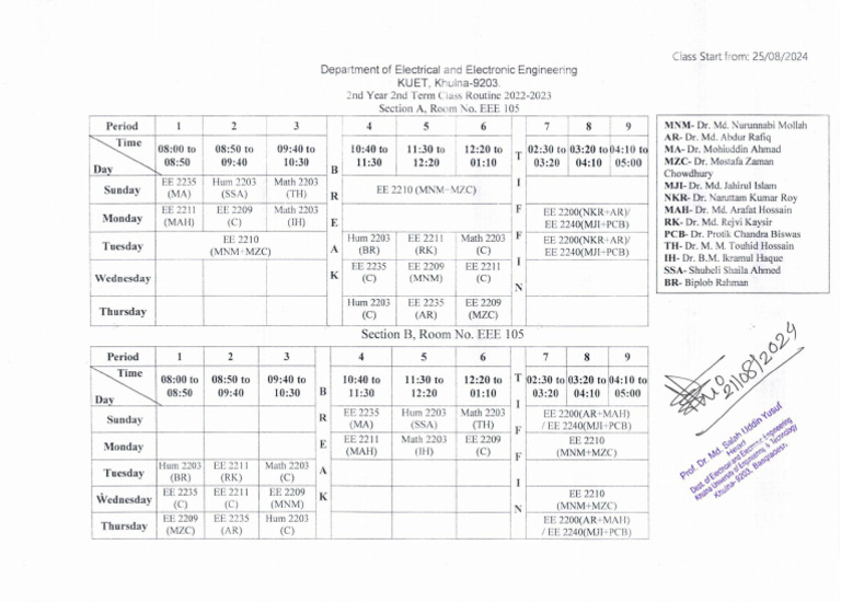 Class Routine 2nd Yr. 2nd Term in EEE 2023 - 0001 | PDF