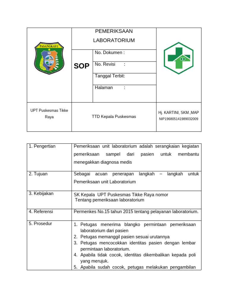 8.1.1.1 Sop Pemeriksaan Lab | PDF