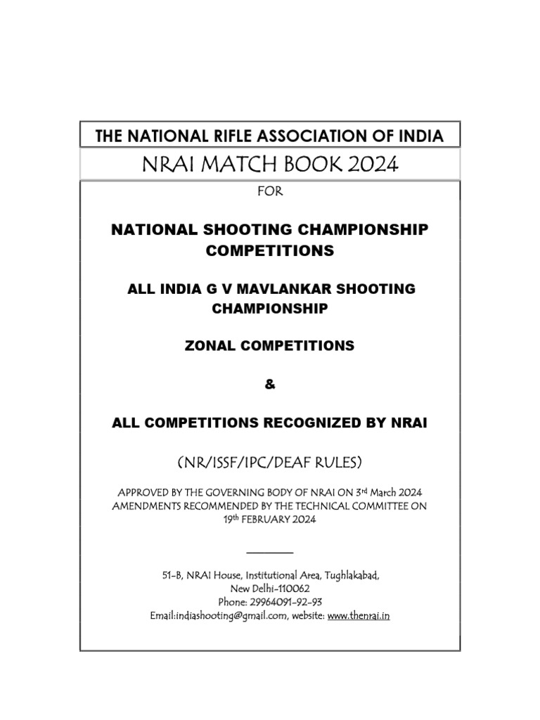 Nrai Match Book 2024: The National Rifle Association of India | PDF