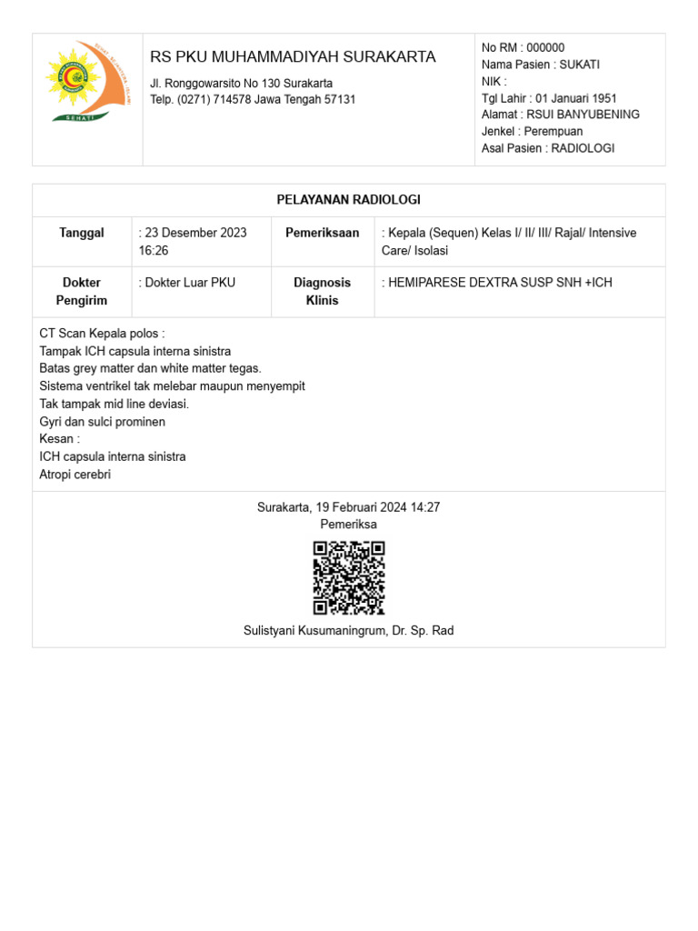 Ny Sukati Hasil CT Scan | PDF