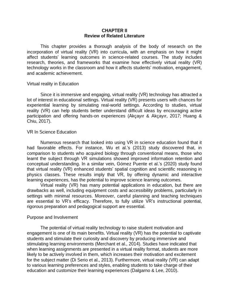 VR - RRL With APA | PDF