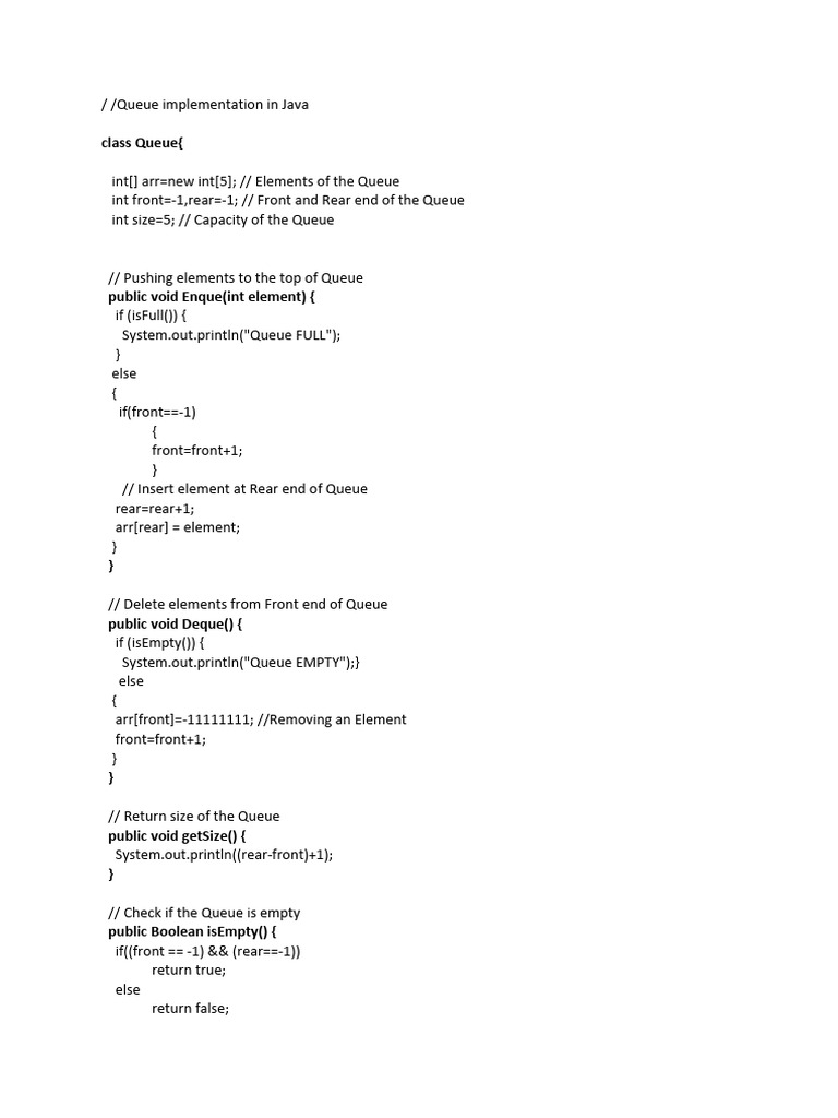 Queue Implementation in Java | PDF