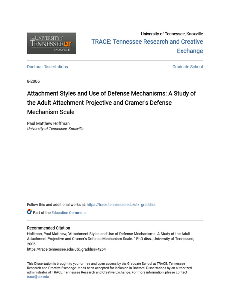 Attachment Styles and Use of Defense Mechanisms - A Study of The A | PDF