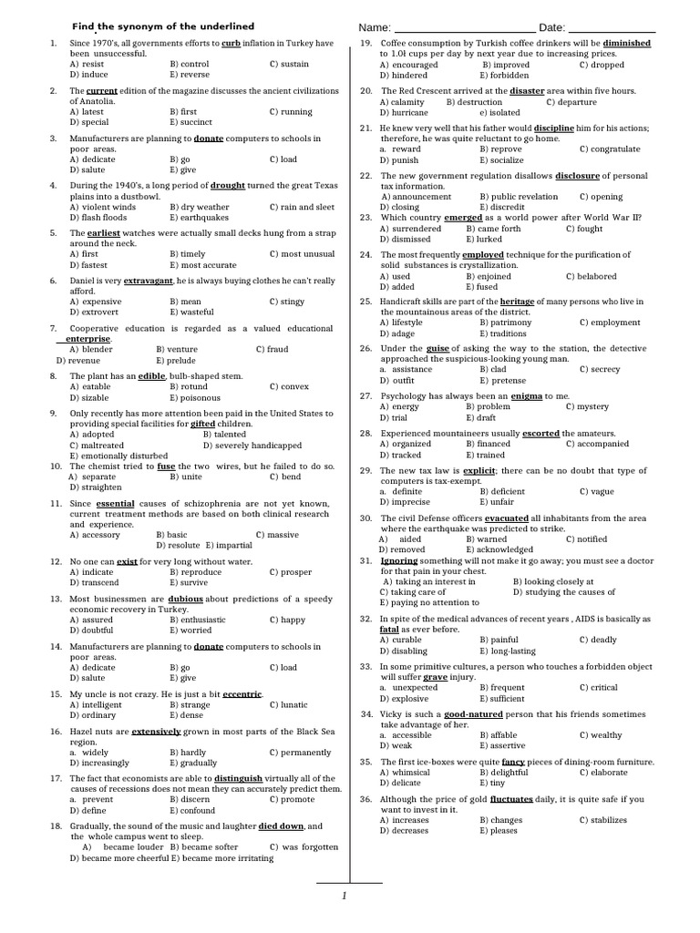 Advanced-Level-Synonym-Questions Mon | PDF