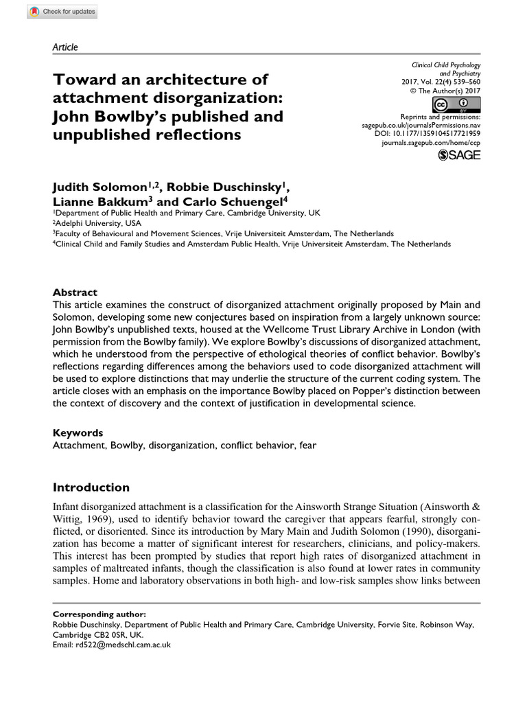 Solomon Et Al 2017 Toward An Architecture of Attachment Disorganization ...