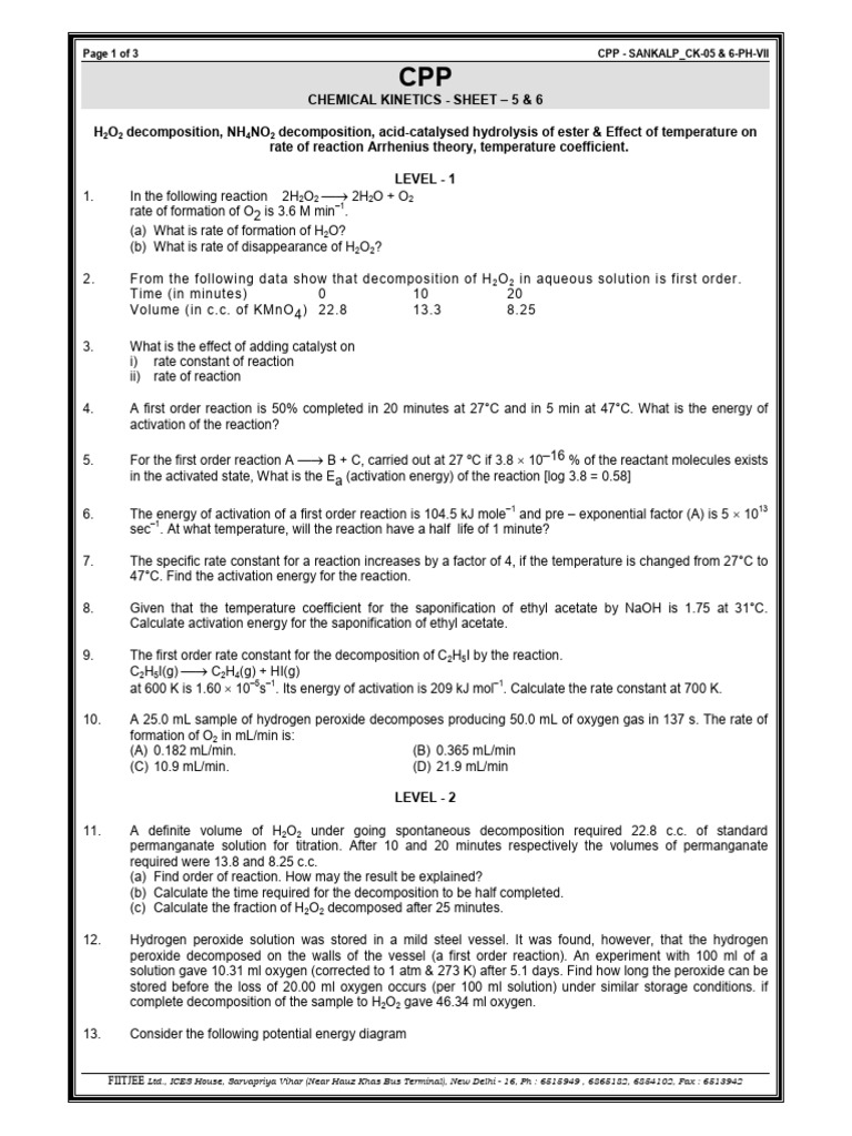 Page 1 of 3 cpp sankalp ck 05 6 ph vii fiitjee pdf reaction