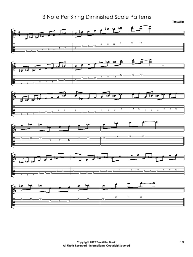 3 Note Per String Diminished Scale Patterns Chart | PDF