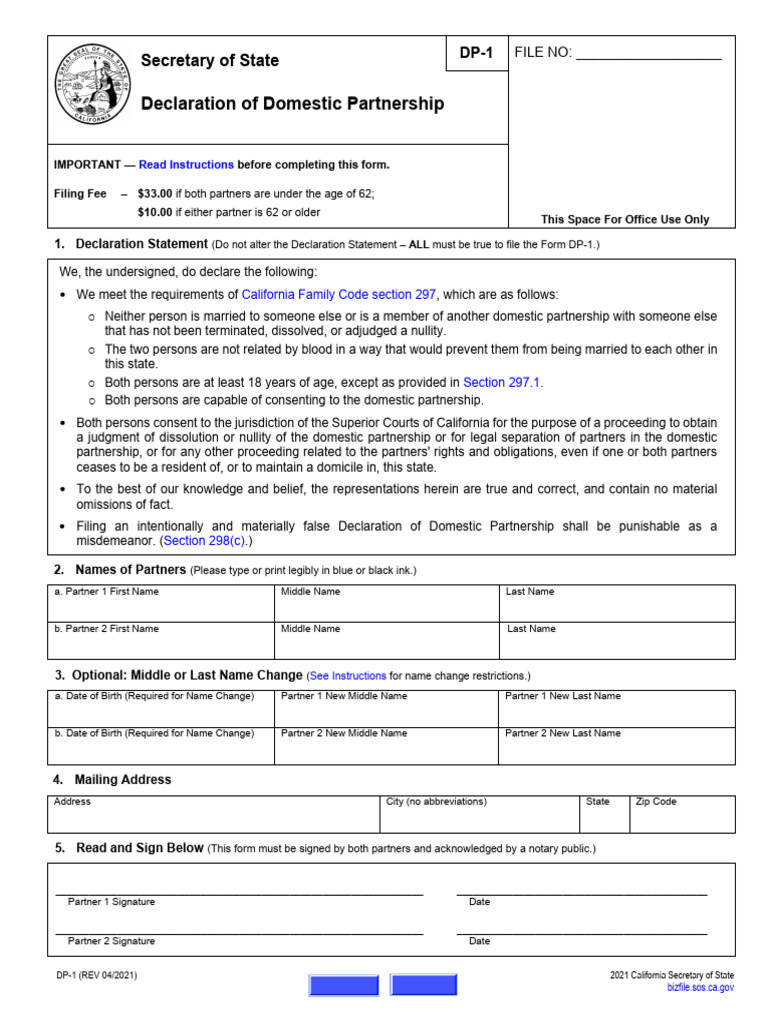Declaration of Domestic Partnership | PDF