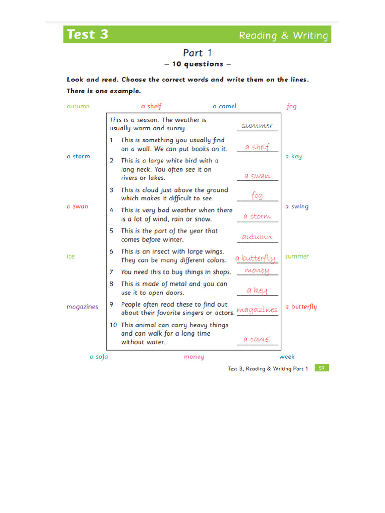 Flyers Test 3 Reading Writing Correction Pdf