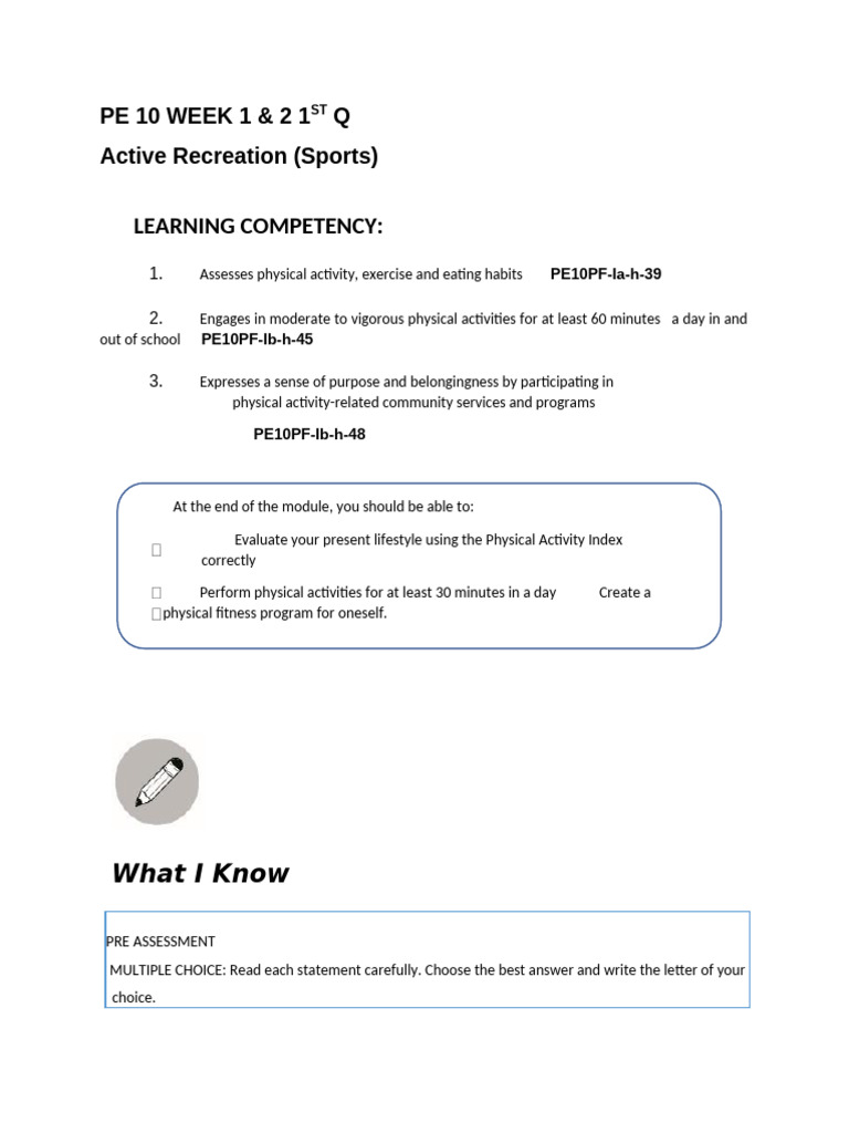 Pe 10 Week 1 | PDF