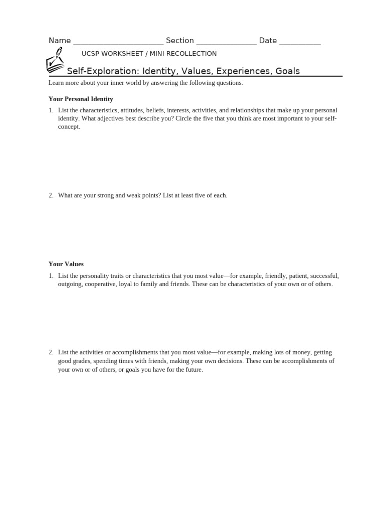 Mini Recollection Work Sheet | PDF