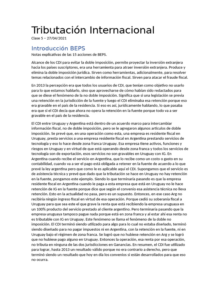 Tributación Internacional Clase 5 Pdf