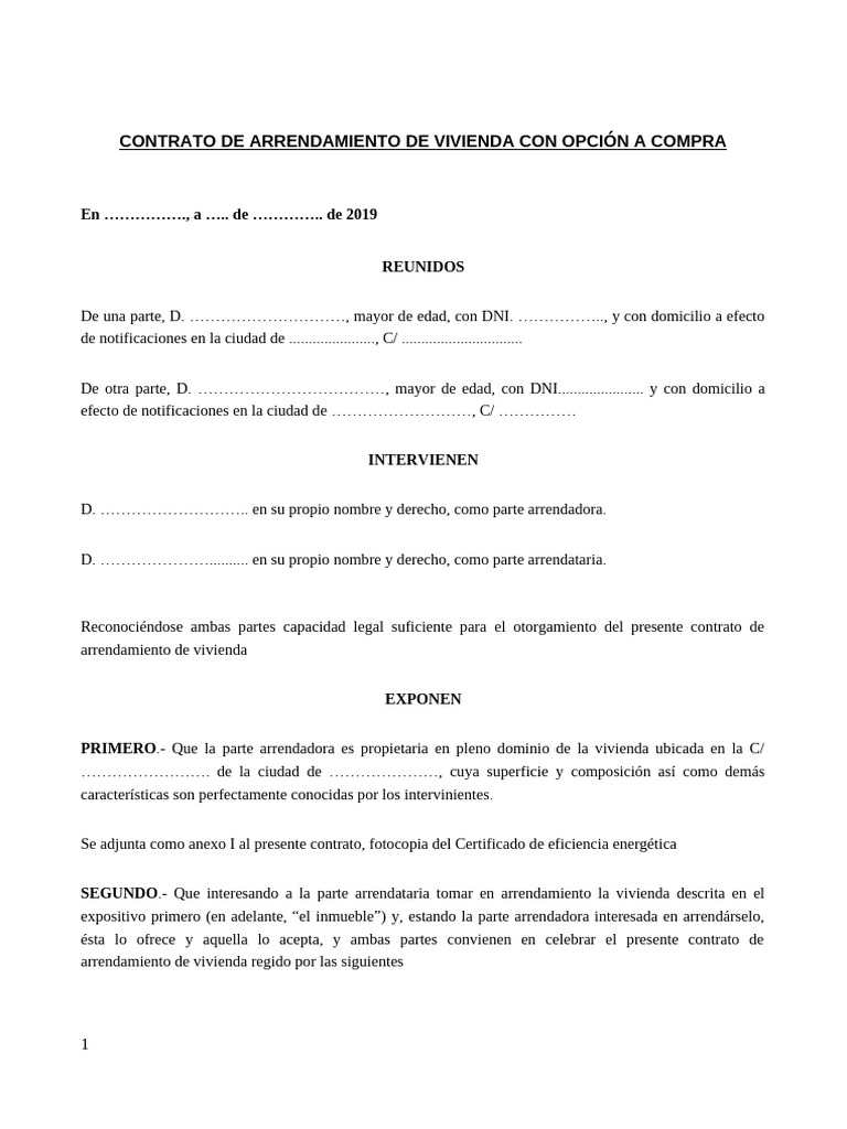 CONTRATO DE ALQUILER CON OPCION A COMPRA | PDF