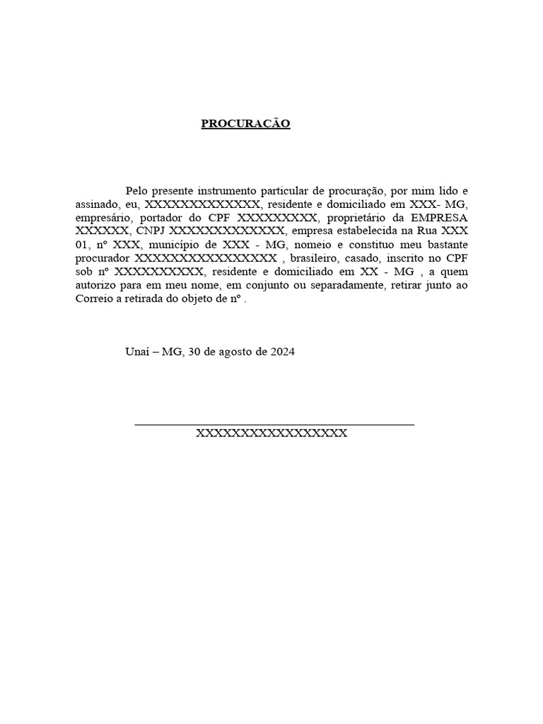 Exemplo De Procuracao Simples
