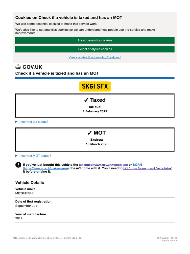 Vehicle tax and mot status results check if a vehicle is taxed and