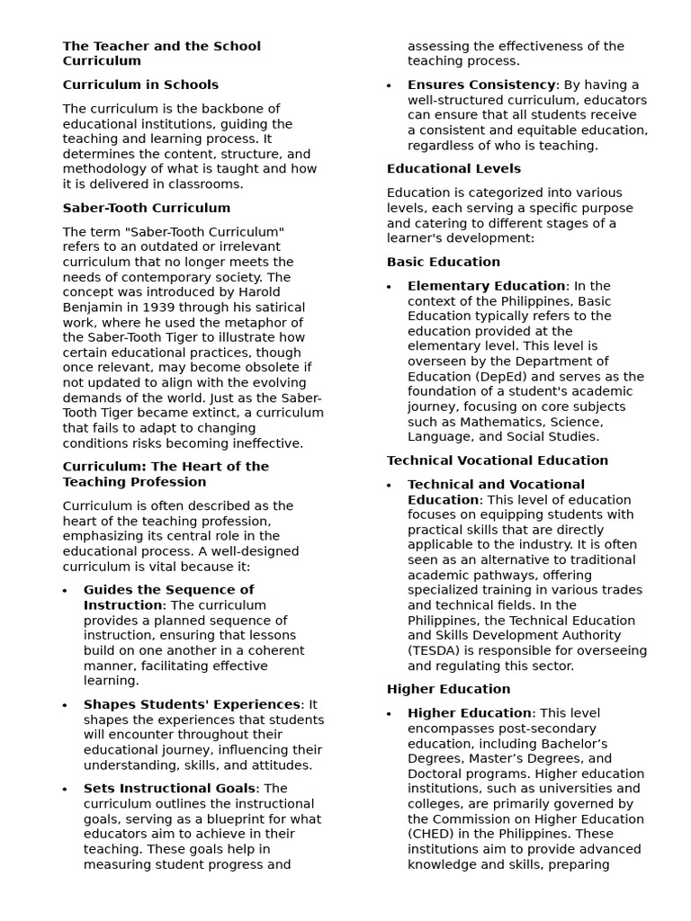 The Teacher And The School Curriculum Pdf