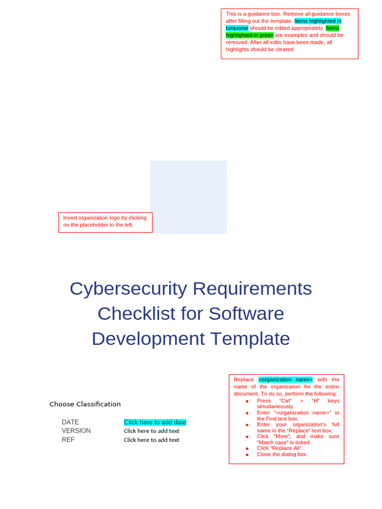 Checklist Cybersecurity Requirements in Software Development Template ...