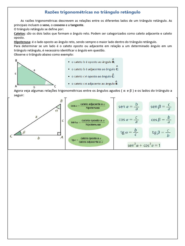Razões Trigonométricas No Triângulo Retângulo | PDF