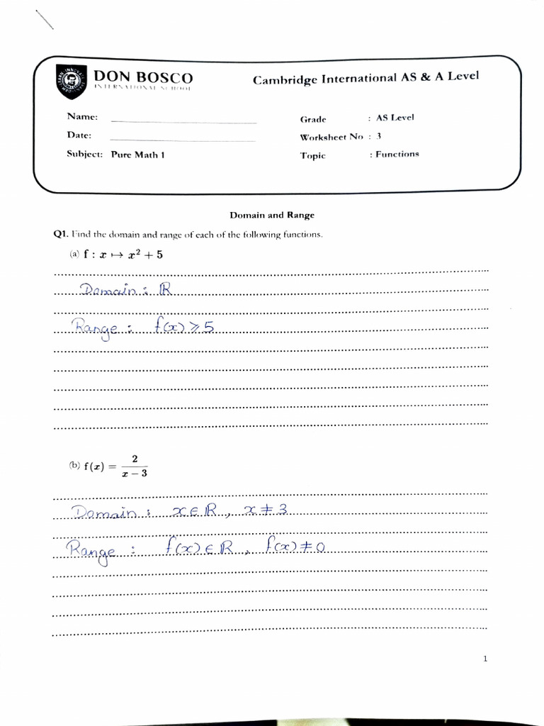 As Functions Worksheet 3 Answer Key | PDF